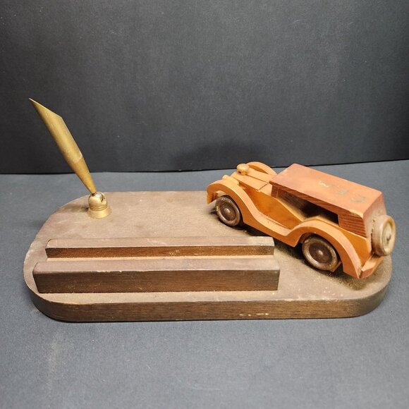 Vintage Wooden Car Desk Pen Holder Handmade Desk Display Decor - Picture 4 of 7